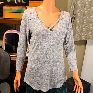Almost Famous Heather Grey Lace Back Sweater